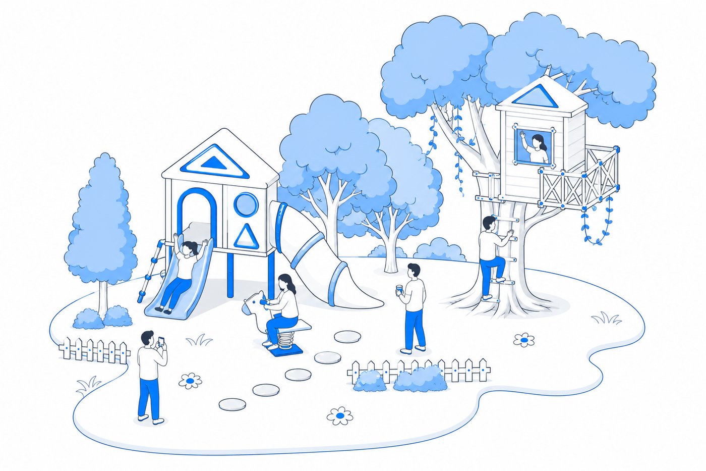 公園で遊ぶ人々のイラスト
